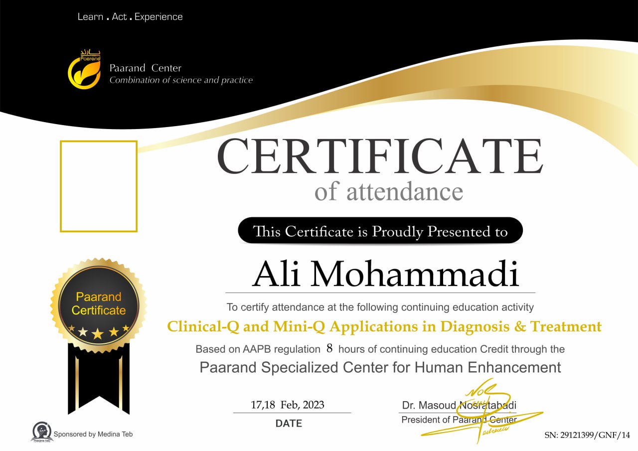 clinical q and mini q certificate paarand